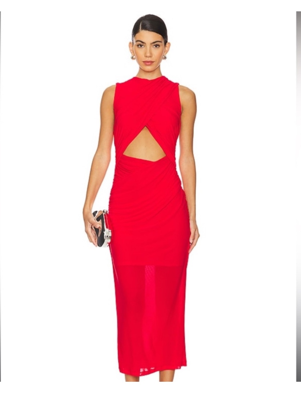 Misha Isabella Red Mesh Midi Dress Revolve Cut Out Front Event Party Dress Size